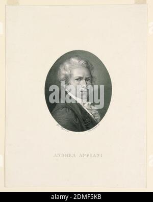 Portrait d'Andrea Appiani l'aîné (1754-1817), Filippo Caporali, Italien, 1794 - après 1848, Giovanni Pagani, Italien, 1460 - 1544, gravure sur papier, UN portrait en longueur d'épaule. La tête en vue frontale, le corps en vue latérale tourné vers la droite. Le sitter est baroué, il porte une veste sombre avec chemise blanche et cravate., Italie, ca. 1840, Imprimer Banque D'Images