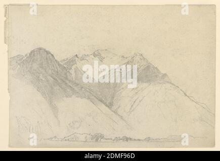 Etude du paysage, William Trost Richards, américain, 1833–1905, Graphite sur papier, esquisse de sommets de montagne avec une gorge et des arbres en dessous., États-Unis, 1867, études de la nature, dessin Banque D'Images