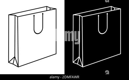 cardboard gift bag. Holiday gifts. Icon. Black and white vector Stock Vector