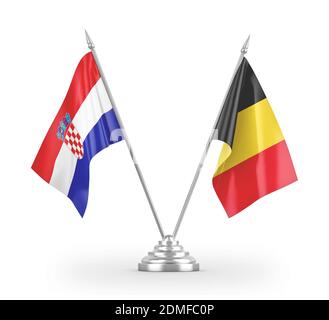 Belgium and Croatia table flags isolated on white 3D rendering Stock Photo