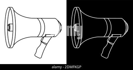 mégaphone, haut-parleur de cinéma. Discours de l'orateur lors de rassemblements, de grèves et de réunions. Vecteur noir et blanc Illustration de Vecteur