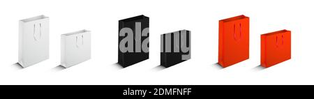 jeu de sacs-cadeaux en carton de différentes couleurs. Cadeaux de Noël. Vecteur réaliste. Couleur facile à modifier Illustration de Vecteur