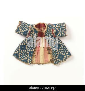 Garment for an ecclesiastical figurine, Medium: cotton (for outer jacket); silk (for lining); metallic thread Technique: double cloth (outer jacket): plain weave with warps and wefts of twill, Jacket of blue and white cotton in squares with metallic trim., 16th–17th century, costume & accessories, Garment for an ecclesiastical figurine Stock Photo