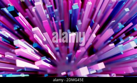 Paysage dispersé de nombreux cubes bleus et violets Banque D'Images