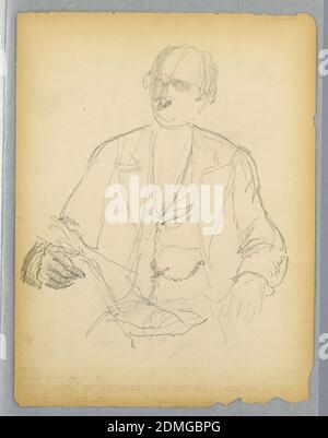 Croquis pour un portrait, Daniel Huntington, américain, 1816–1906, Graphite sur papier, homme assis face à la façade, en regardant légèrement vers la gauche. Verso: Une main gauche reposant sur une surface., USA, 1879, figures, dessin Banque D'Images