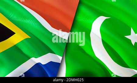 Drapeaux de l'Afrique du Sud et du Pakistan. Motif drapeau en relief. Afrique du Sud Pakistan drapeau, image, fond d'écran. Image Afrique du Sud contre Pakistan, rendu 3D. S Banque D'Images