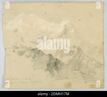 Croquis de Mt. Blanc at Sunrise, Daniel Huntington, cuisine américaine, 1816–1906, Graphite et craie blanche sur papier à polir, crêtes de montagne, avec sommet à gauche. Verso: Étude des mains clappées., 19 août 1843, paysages, dessin Banque D'Images