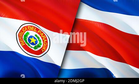 Drapeaux du Paraguay et du Costa Rica. Motif drapeau en relief. Paraguay Costa Rica drapeau, image, fond d'écran. Image Paraguay vs Costa Rica, rendu 3D. Paragua Banque D'Images