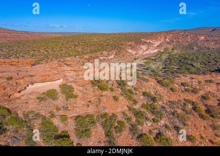 Vue aérienne de la rivière Murchison atteignant la boucle à Kalbarri Parc national en Australie Banque D'Images