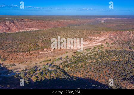 Vue aérienne de la rivière Murchison atteignant la boucle à Kalbarri Parc national en Australie Banque D'Images