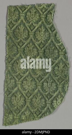 Fragment, Moyen: Soie technique: Velours coupé et non coupé en fondation à armure toile, formes dans une grille de diamant. Tout en vert., XVIIe siècle, textiles tissés, fragment Banque D'Images