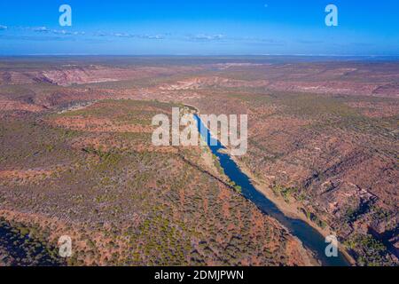 Vue aérienne de la rivière Murchison atteignant la boucle à Kalbarri Parc national en Australie Banque D'Images