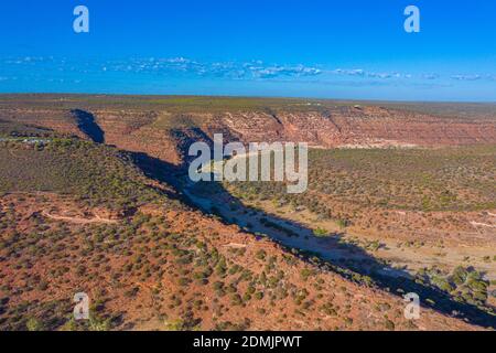 Vue aérienne de la rivière Murchison atteignant la boucle à Kalbarri Parc national en Australie Banque D'Images