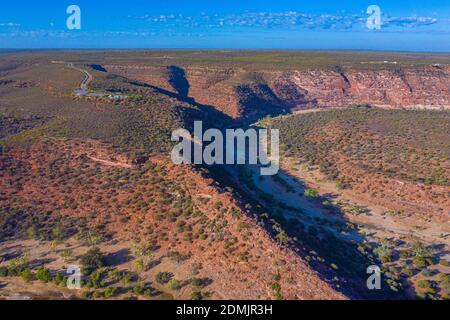 Vue aérienne de la rivière Murchison atteignant la boucle à Kalbarri Parc national en Australie Banque D'Images
