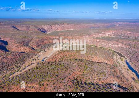 Vue aérienne de la rivière Murchison atteignant la boucle à Kalbarri Parc national en Australie Banque D'Images