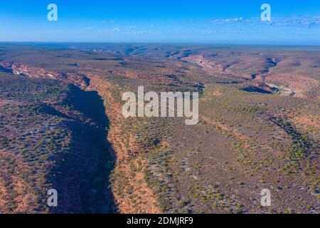 Vue aérienne de la rivière Murchison atteignant la boucle à Kalbarri Parc national en Australie Banque D'Images