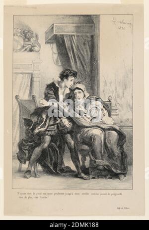 Illustration pour Hamlet : hameau et reine (III,4), Eugène Delacroix, français, 1798 - 1863, lithographe sur papier, Hamlet et reine (III,4), France, 1834, imprimé Banque D'Images