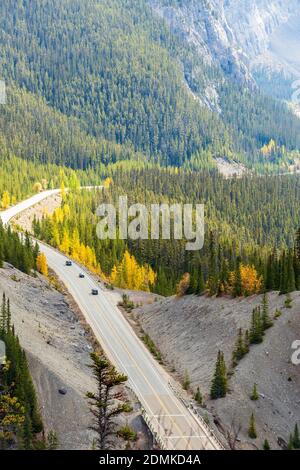 La promenade Icefields est une route de montagne de 230 kilomètres qui traverse le cœur des parcs nationaux Banff et Jasper, en Alberta, au Canada. Banque D'Images
