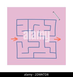 Square maze. Game for kids. Puzzle for children. Easy level of difficulty. Hand drawing. Labyrinth conundrum. Flat vector illustration isolated on sti Stock Vector