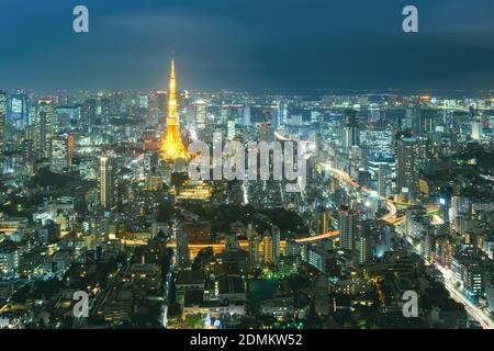 Vue nocturne sur Tokyo vue panoramique depuis les collines de Roppongi à Nuit à Tokyo, Japon Banque D'Images