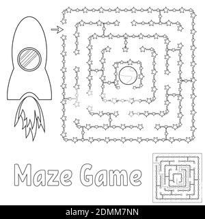 Labyrinthe simple. Aidez la fusée à trouver son chemin vers la terre. Jeux pour enfants. Puzzle pour enfants. Tambour de conuntambour de labyrinthe. Illustration vectorielle plate isolée sur Illustration de Vecteur