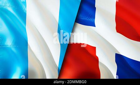 Guatemala and Dominican Republic flags. 3D Waving flag design. Guatemala Dominican Republic flag, picture, wallpaper. Guatemala vs Dominican Republic Stock Photo