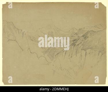 Etude du paysage, Lauterbrunnen, Suisse, William Trost Richards, américain, 1833–1905, Graphite sur papier, esquisse d'une chaîne de montagnes, Etats-Unis, août 1867, paysages, dessin Banque D'Images