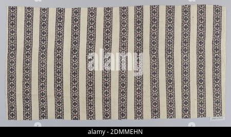 Textile, Moyen : coton technique : imprimé en bloc, fragment avec un motif blanc imprimé dans un motif de rayures verticales contenant une vigne fleurie sinueuse entre les bordures de garde de carreaux rouges et blancs. Jaipur, Inde, fin du XVIIIe–début du XIXe siècle, textile imprimé, teint et peint Banque D'Images