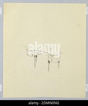 Design pour table d'écriture en forme de rein avec blotter et livre au sommet, A.N. Davenport Co., Graphite sur papier crème fin, 1900–05, mobilier, dessin Banque D'Images