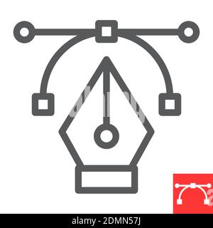 Icône de ligne d'outil de courbure, conception graphique et concepteur, graphiques vectoriels de signe d'outil de plume, icône linéaire de contour modifiable, eps 10. Illustration de Vecteur