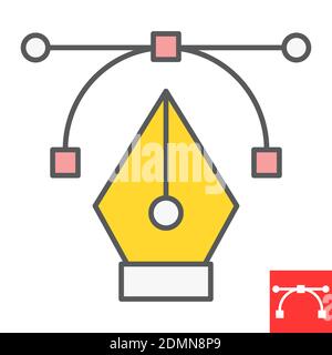 Icône de ligne de couleur de l'outil de courbure, conception graphique et concepteur, graphiques vectoriels de signe d'outil de plume, icône de contour rempli de contour modifiable, eps 10. Illustration de Vecteur