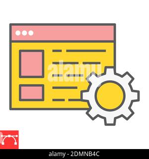 Gestion de contenu icône de ligne de couleur, marketing et seo, navigateur avec graphiques de vecteur de signe de cog, icône de contour rempli de trait modifiable, eps 10. Illustration de Vecteur