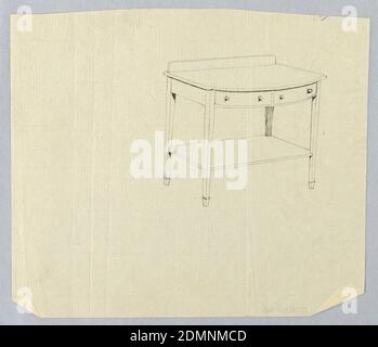 Design pour table de service oblongue avec deux tiroirs, A.N. Davenport Co., stylo et encre noire sur papier crème mince, dessus oblong avec avant convexe, ayant deux tiroirs et relevés sur 4 pieds coniques droits; tablette inférieure rectangulaire attachée juste au-dessus du plancher; fond rectangulaire Uni, 1900–05, mobilier, dessin Banque D'Images