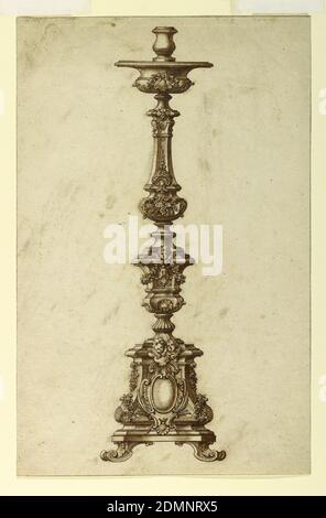 Design pour un Candlestick argenté, stylo et encre brune, bordure réglée en graphite support: Papier blanc, Italie, Italie et Allemagne, 1725–40, travail des métaux, dessin Banque D'Images