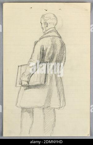 Etude pour 'SciScientific Group', Daniel Huntington, cuisine américaine, 1816–1906, Graphite sur papier blanc laqué doublé, Homme tourné à gauche, un grand livre ou un portfolio sous son bras gauche., Londres, Royaume-Uni, Etats-Unis, 1858, figures, dessin Banque D'Images