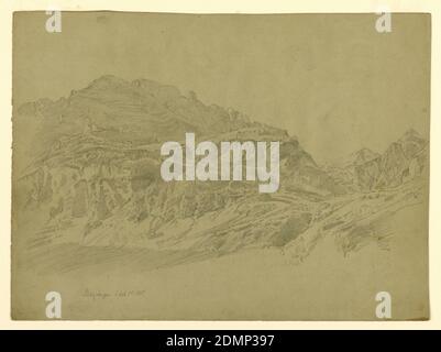 Paysage, Meiringen, Suisse, William Trost Richards, américain, 1833–1905, Graphite sur papier, croquis d'un col de montagne., Meiringen, Suisse, 3 septembre 1867, paysages, dessin Banque D'Images