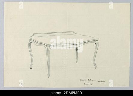 Variante de conception pour table de service latérale avec pieds de Cabriole, A.N. Davenport Co., stylo et encre noire sur papier fin, crème, alternative à -.96: Surface de table avec plinthe courbée soutenu par quatre pattes de cabriole., 1900–05, mobilier, dessin Banque D'Images