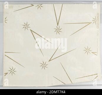 Ceiling paper, W. Campbell & Co., Machine-printed paper, Light gray moire ground with gilt stars and dashes. Marked 'W. Campbell and Co., No. 3197'., Hackensack, New Jersey, USA, 1890–1900, Wallcoverings, Ceiling paper Stock Photo