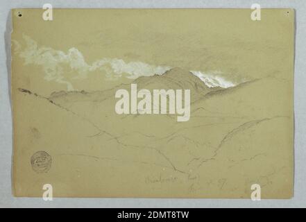 Vue de l'est du Mont Chimborazo, Équateur, église Frédéric Edwin, américaine, 1826–1900, graphite, pinceau et gouache blanc sur papier gris vert, étude horizontale du Mont Chimborazo montré de l'est à travers les crêtes et les sommets, avec des nuages., 3 juin 1857, paysages, dessin Banque D'Images