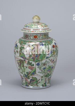 Pot de gingembre, porcelaine, émail de porcelaine, vase de porcelaine et couverture avec des scènes de la nature et des fleurs le long des côtés et de la couverture., Chine, 19e siècle, céramique, Arts décoratifs, pot, pot Banque D'Images