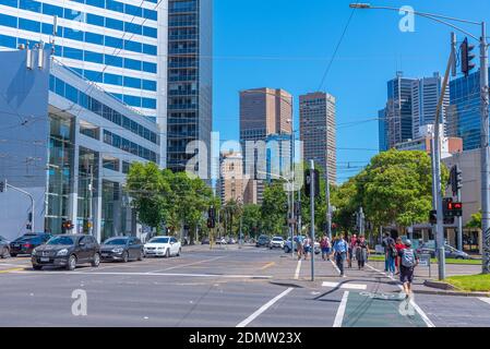 MELBOURNE, AUSTRALIE, 31 DÉCEMBRE 2019 : rue au centre de Melbourne, Australie Banque D'Images