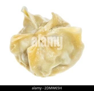 Boulettes mongoles cuites à l'unité Buuz rempli de viande hachée isolée sur fond blanc Banque D'Images