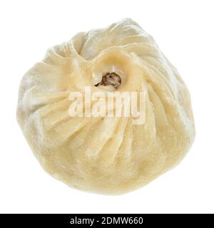 single cooked Mongolian dumpling Buuz filled with minced beef meat isolated on white background Stock Photo