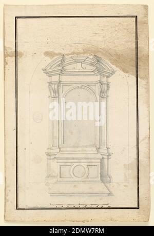 Projet incomplet pour l'élévation d'un autel, Brush, couleurs d'eau gris et noir sur papier, Italie, 1740–1770, architecture, dessin Banque D'Images