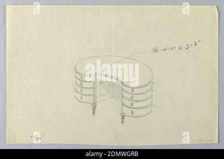 Design pour écriture en forme de rein Table 'A' avec huit tiroirs, A.N. Davenport Co., Graphite sur papier crème fin, 1900–05, mobilier, dessin Banque D'Images