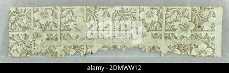 Flanc, imprimé blocs, motif treillis recouvert de fleurs en vine. Imprimé en vert, blanc et marron sur sol satiné vert clair., Angleterre, 1801, revêtements muraux, flanc Banque D'Images