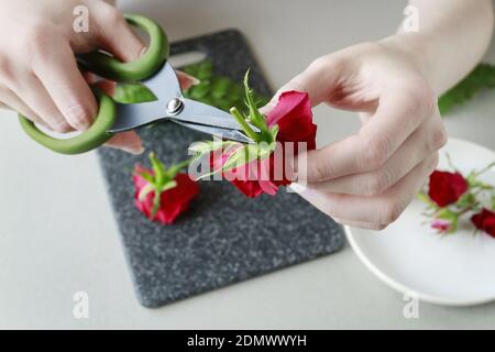 Thespian card distress Fleuriste au travail: Comment faire une pince à cheveux avec des fleurs  fraîches et de la fougère. Étape par étape, tutoriel Photo Stock - Alamy