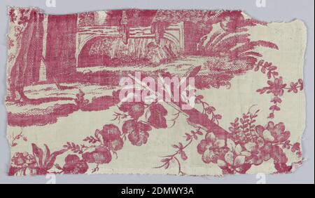 Textile, Medium: cotton Technique: copperplate printed on plain weave, Fragment from a bedcover with four different chinoiserie-type scenes., England, late 18th century, printed, dyed & painted textiles, Textile Stock Photo