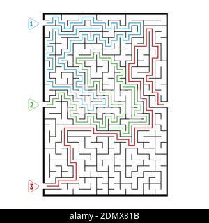 Grand labyrinthe rectangulaire abstrait. Jeux pour enfants. Puzzle pour enfants. Trois entrées, une sortie. Tambour de conuntambour de labyrinthe. Illustration vectorielle plate isolée Illustration de Vecteur