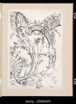 Caricaturies et motif feuilles d'Acanthus, Alexis Peyrotte, français, 1699–1769, Gabriel Huquier, français, 1695–1772, Gabriel Huquier, français, 1695–1772, Etching sur papier blanc, grands motifs coquillages décorés de bandwork. Les feuilles d'Acanthus, les guirlandes florales, et les petites pulvérisations de feuilles entremêlent avec les coquilles., 1740, ornement, Imprimer Banque D'Images